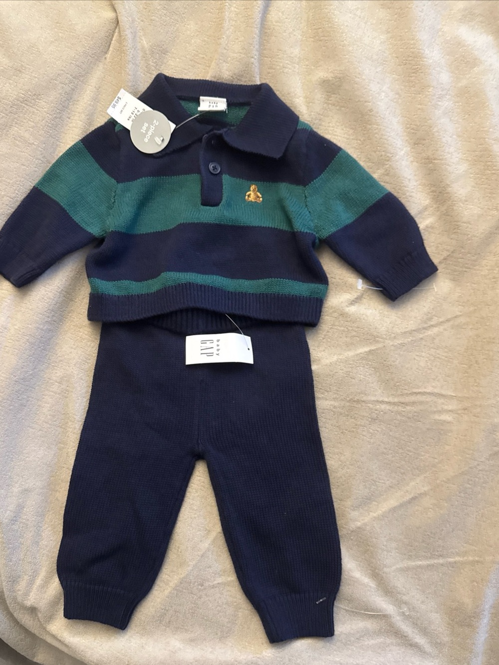Baby Gap Boys NWT 0-3 Months Green Navy Strip Sweater Knit Pant Set